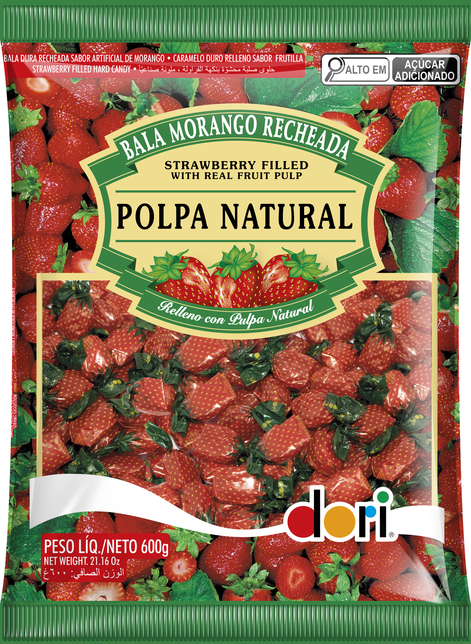 Bala Morango Recheada 600g